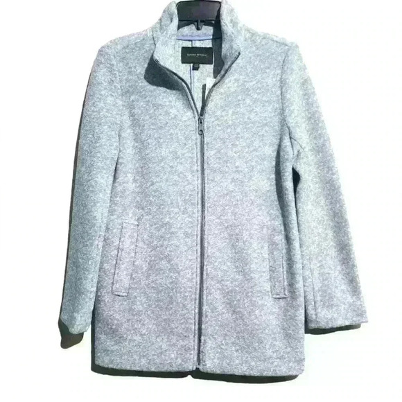 NWT Banana Republic Knit Wool Funnel Neck Coat Powder Blue . XL. - Picture 2 of 7